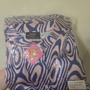 Dressed in LALA Royal Blue and Light Pink Abstract Collar Jumpsuit